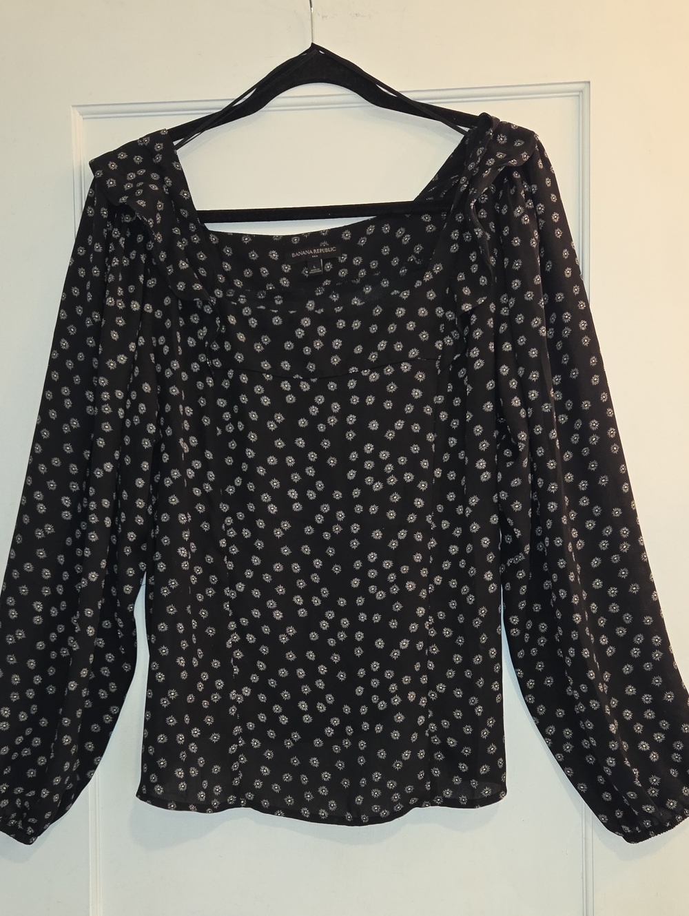 Banana Republic Black Floral Square-Neck Blouse